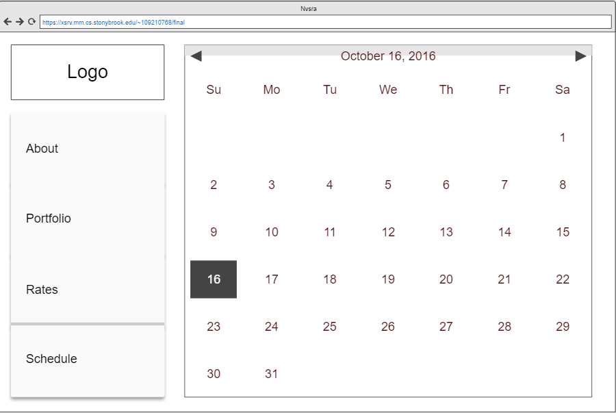Wireframe for Calendar Page