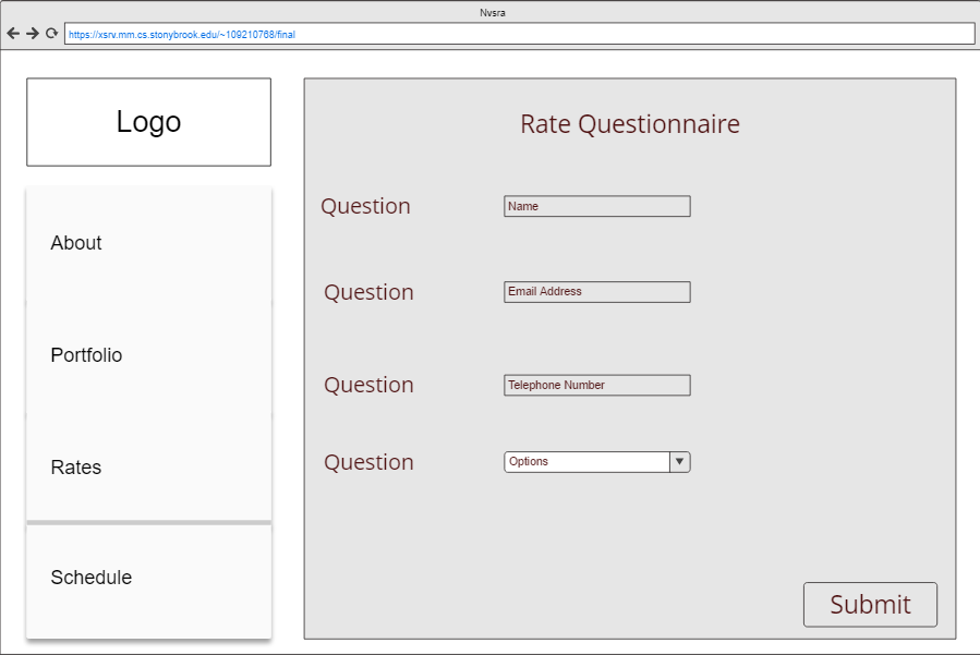Wireframe for Rates Page