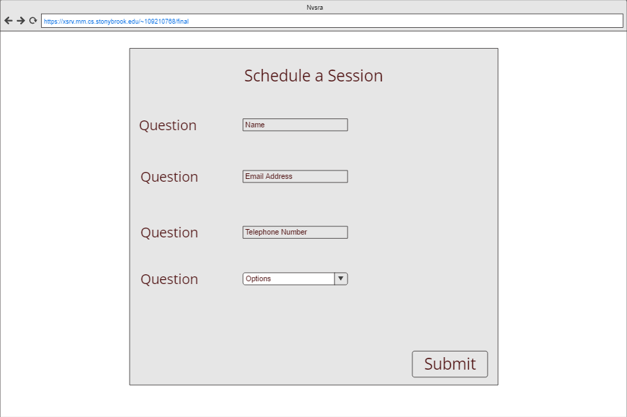 Wireframe for Schedule Page